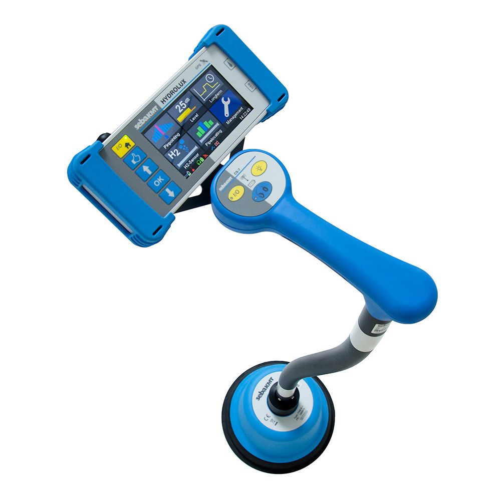 The HL 7000 ground noise system is designed for efficient leak detection with its adaptable design and automatic 360° sensor recording. It features a powerful lithium-ion battery that supports extended use beyond 10 hours. The Bluetooth®-enabled, wind-protected piezoelectric ground microphone picks up both low and high-frequency leaks across different pipe materials. The system is conveniently stored in a robust case where all chargeable components can be recharged simultaneously using built-in charging cables.